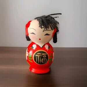 Chinese Feng Shui Lucky Child Ceramic Doll Happy Life & Good Luck Decor Kitschy